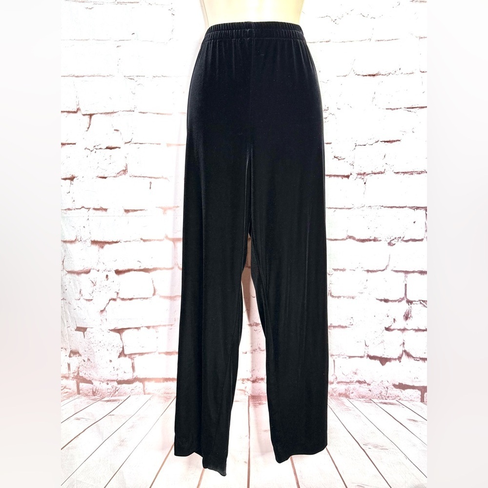 R&M RICHARDS 14P Black Velvet Velour Elastic Waist Pull On Pants 14 PETITE